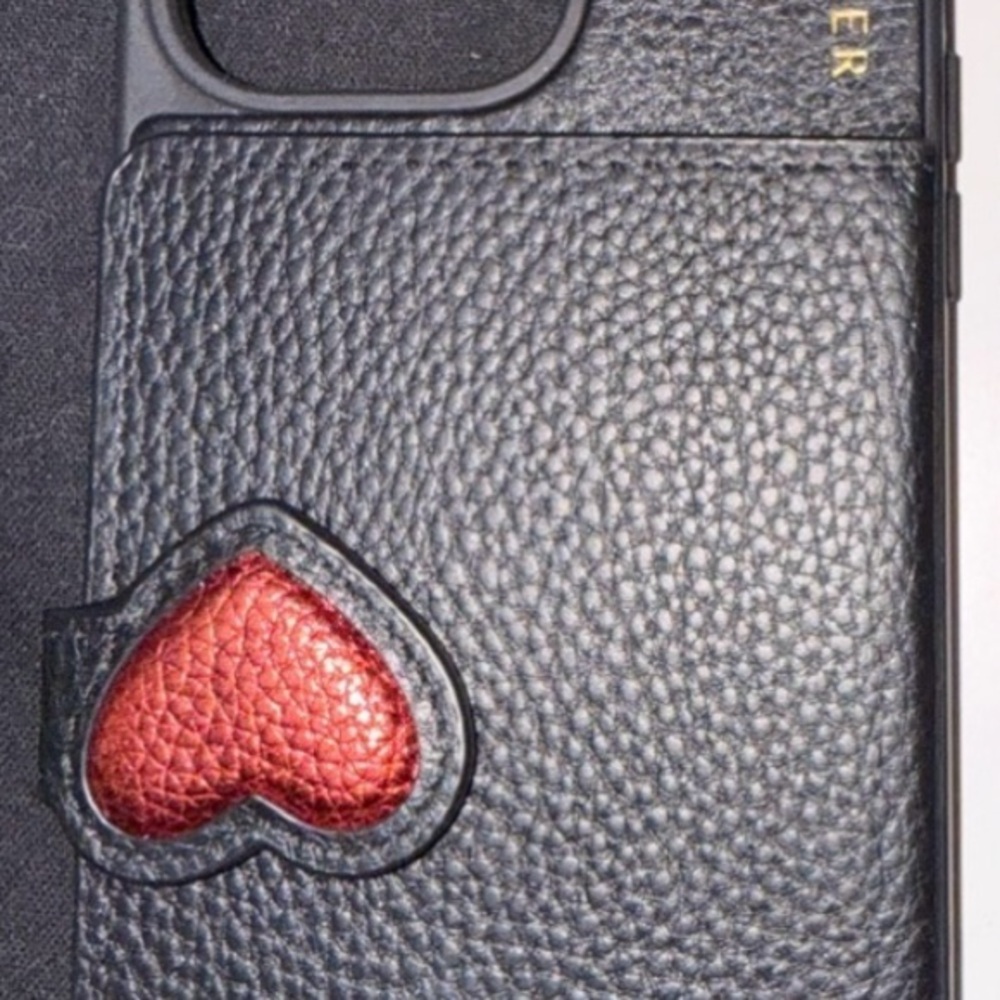 Bandolier Black Leather Phone Case with Red Heart iPhone 14 Pro Max only